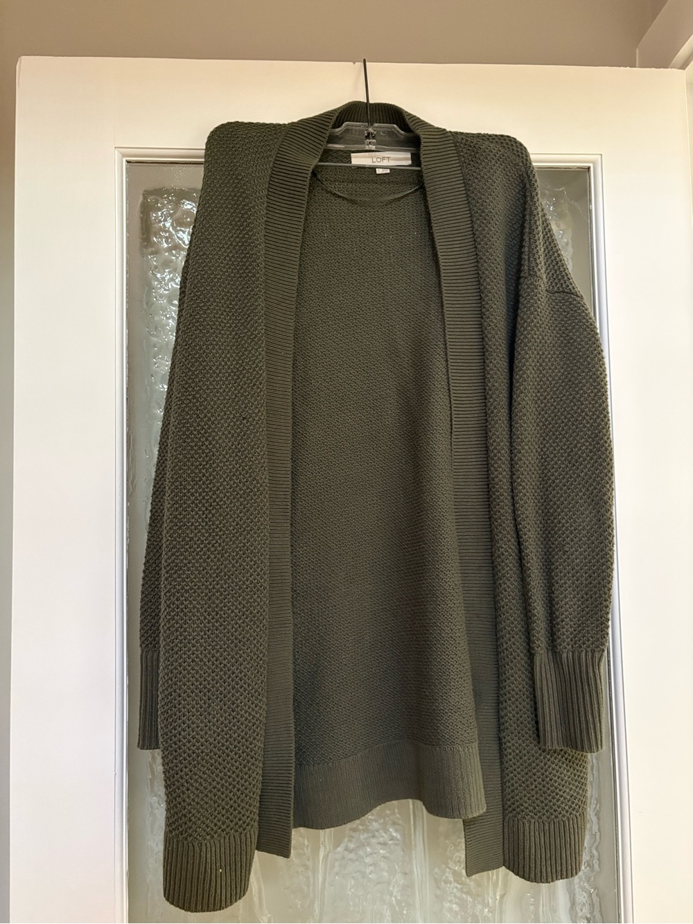 LOFT Olive Open-Front Knit Cardigan